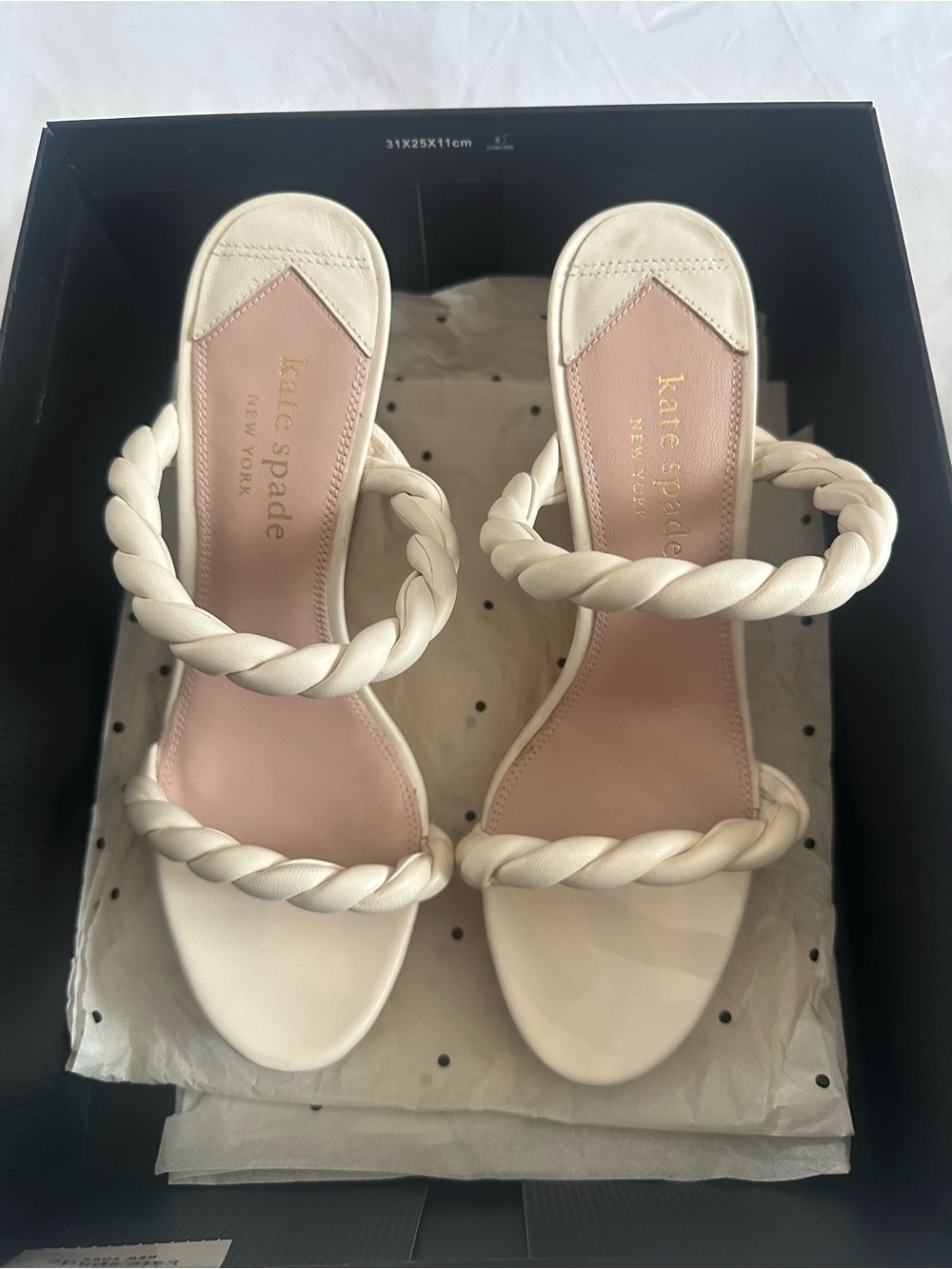NWT kate spade White Braided-Strap Heeled Sandals
